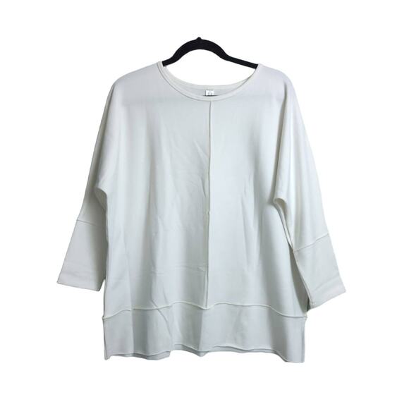 SPANX Perfect Length Dolman Sweatshirt White Exposed Seam Round Neck Tunic L - Picture 1 of 6